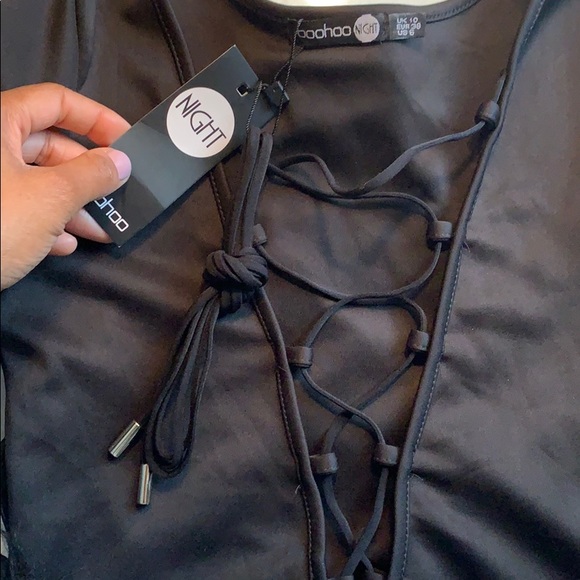 BOOHOO Mia Scuba Lace Up Plunge Bodysuit w Choker - Picture 2 of 4